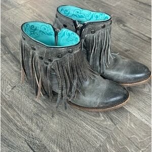 Womens fringe corral ankle boots